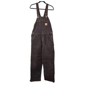 Carhartt Men Duck Canvas Quilt Lined Bib Overalls Brown Double Knee Leg 35x30‎